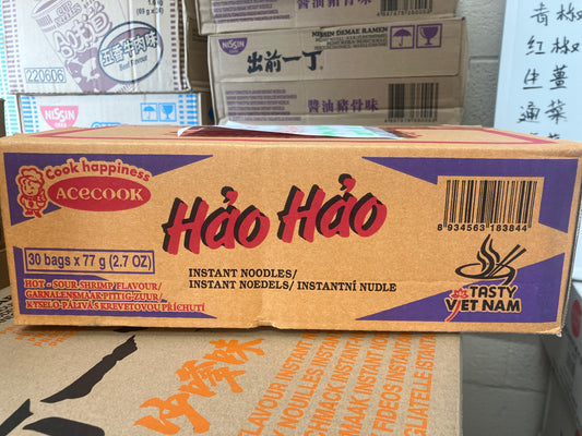 Hao Hao Hot&Sour Shrimp Instant Noodles 酸辣蝦麥面30包·77g