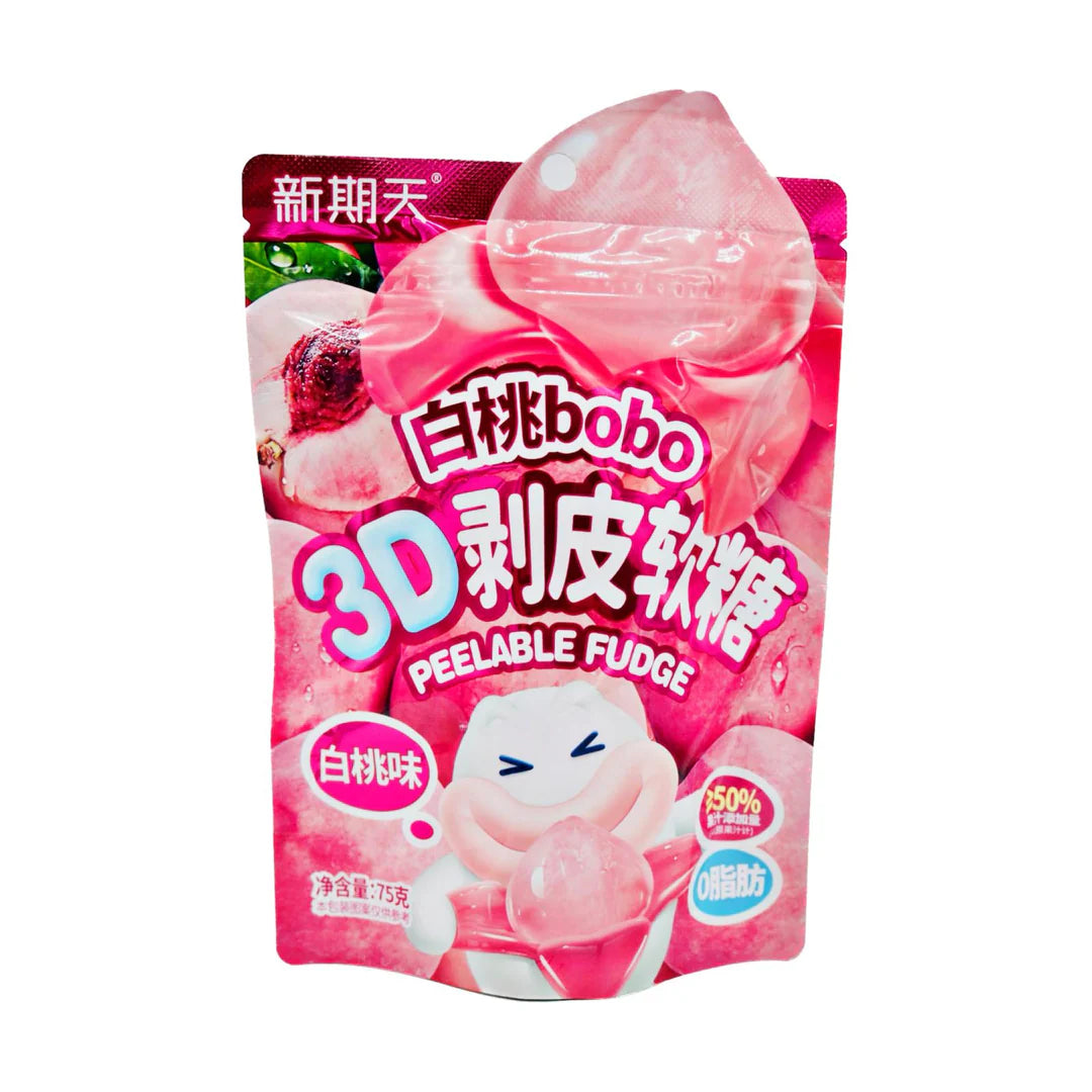 Xin Qi Tian Peelable Fudge (Peach Flavour Gum Candy) 新期天3D剝皮軟糖(白桃味) 75g