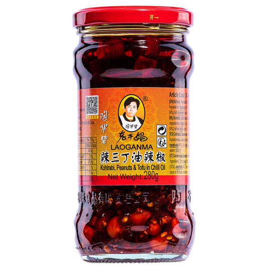 Laoganma Kohlrabi, Peanuts & Tofu in Chili Oil 280g / 老干媽 辣三丁油辣椒